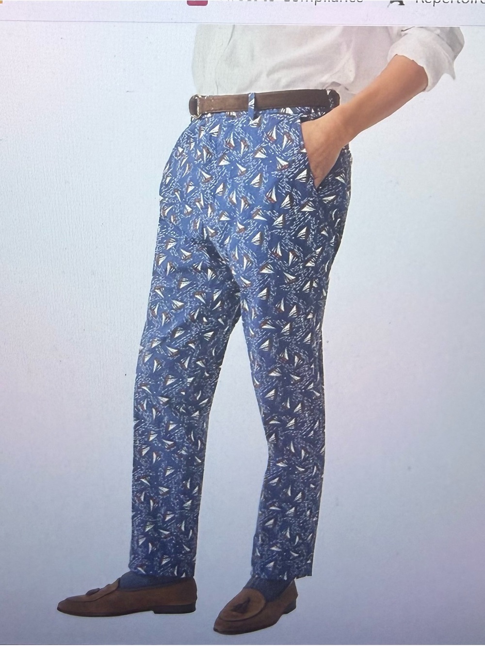 J.McLaughlin, NWTs Men's Blue sail boat Patterned Casual Trousers,sz 33